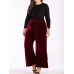 Women Elegant Velvet Elastic Waist Wide Leg Pants with Belt