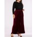 Women Elegant Velvet Elastic Waist Wide Leg Pants with Belt