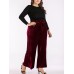 Women Elegant Velvet Elastic Waist Wide Leg Pants with Belt