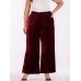 Women Elegant Velvet Elastic Waist Wide Leg Pants with Belt