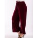 Women Elegant Velvet Elastic Waist Wide Leg Pants with Belt