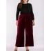 Women Elegant Velvet Elastic Waist Wide Leg Pants with Belt