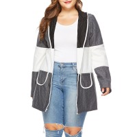 Plus Size Women Trendy Patchwork Hooded Cardigan Coats with Pockets