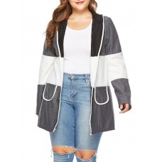 Plus Size Women Trendy Patchwork Hooded Cardigan Coats with Pockets