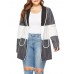Plus Size Women Trendy Patchwork Hooded Cardigan Coats with Pockets