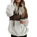 Plus Size Women Casual Two Tone Patchwork Fleece Hooded Sweatshirt