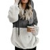 Plus Size Women Casual Two Tone Patchwork Fleece Hooded Sweatshirt