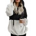 Plus Size Women Casual Two Tone Patchwork Fleece Hooded Sweatshirt