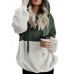 Plus Size Women Casual Two Tone Patchwork Fleece Hooded Sweatshirt