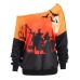 Halloween Pumpkin Bat Printed One Shoulder Long Sleeve Sweatshirt