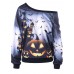 Halloween Women Long Sleeve One Shoulder Sweatshirt