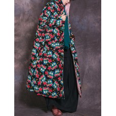 Women Vintage Floral Print Frog Button Hooded Winter Long Coats