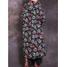 Women Vintage Floral Print Frog Button Hooded Winter Long Coats