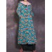 Women Vintage Floral Print Frog Button Hooded Winter Long Coats