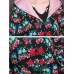 Women Vintage Floral Print Frog Button Hooded Winter Long Coats