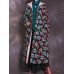 Women Vintage Floral Print Frog Button Hooded Winter Long Coats