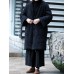 Women Vintage Frog Button Jacquard Winter Thick Long Coats with Pockets