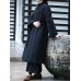 Vintage Stripe Long Sleeve Waist Tie Winter Long Coats For Women