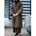 Women Vintage Stripe Waist Tie Winter Long Coats with Pockets