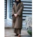 Women Vintage Stripe Waist Tie Winter Long Coats with Pockets