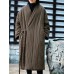 Women Vintage Stripe Waist Tie Winter Long Coats with Pockets