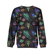 Women Halloween Skull Print Crew Neck Long Sleeve Sweatshirt