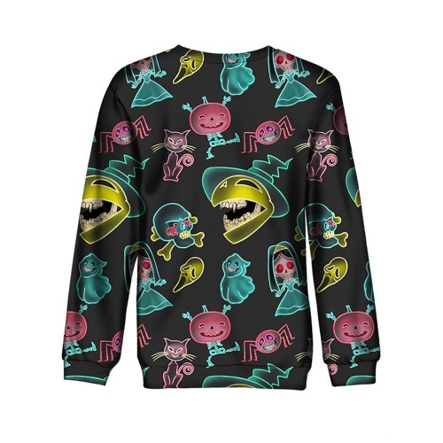 Women Halloween Terror Cartoon Print Long Sleeve Sweatshirt