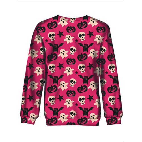 Halloween Clown Print Crew Neck Long Sleeve Sweatshirt For Women