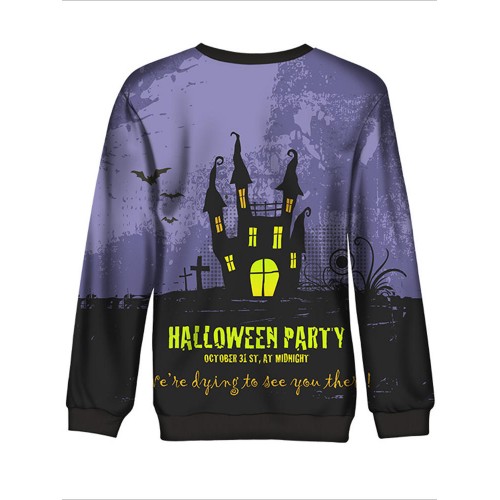 Women Halloween Witch Bat Print Long Sleeve Sweatshirt