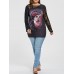 Women Halloween Patchwork Lace Sleeve Printed Sweatshirt