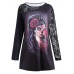 Women Halloween Patchwork Lace Sleeve Printed Sweatshirt