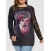 Women Halloween Patchwork Lace Sleeve Printed Sweatshirt