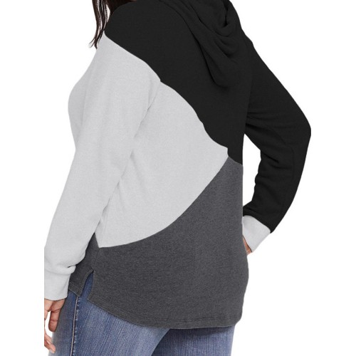 Plus Size Patchwork Long Sleeve Hooded Sweatshirt for Women