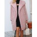 Women Fleece Lapel Solid Color Winter Long Jacket Coats