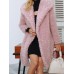 Women Fleece Lapel Solid Color Winter Long Jacket Coats