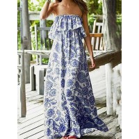 S-5XL Boho Floral Print Off-shoulder Women Maxi Dress