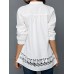 S-5XL Elegant Lace Patchwork V-neck Hollow Out Long Sleeve Blouse