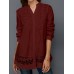 S-5XL Elegant Lace Patchwork V-neck Hollow Out Long Sleeve Blouse