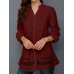 S-5XL Elegant Lace Patchwork V-neck Hollow Out Long Sleeve Blouse