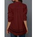 S-5XL Elegant Lace Patchwork V-neck Hollow Out Long Sleeve Blouse