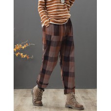 Plus Size Vintage Plaid Elastic Waist Harem Pants