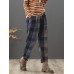 Plus Size Vintage Plaid Elastic Waist Harem Pants