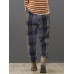 Plus Size Vintage Plaid Elastic Waist Harem Pants