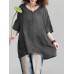 Plus Size Vintage Women Solid Color V-neck Half Sleeve Blouse