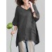 Plus Size Vintage Women Solid Color V-neck Half Sleeve Blouse