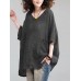 Plus Size Vintage Women Solid Color V-neck Half Sleeve Blouse