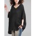 Plus Size Vintage Women Solid Color V-neck Half Sleeve Blouse