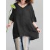 Plus Size Vintage Women Solid Color V-neck Half Sleeve Blouse