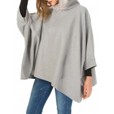 Women Casual Loose Fur Collar Hooded Capes Cloak Poncho Coats