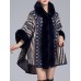 Women Elegant Stripe Printed Hooded Fur Collar Cloak Cape Coats